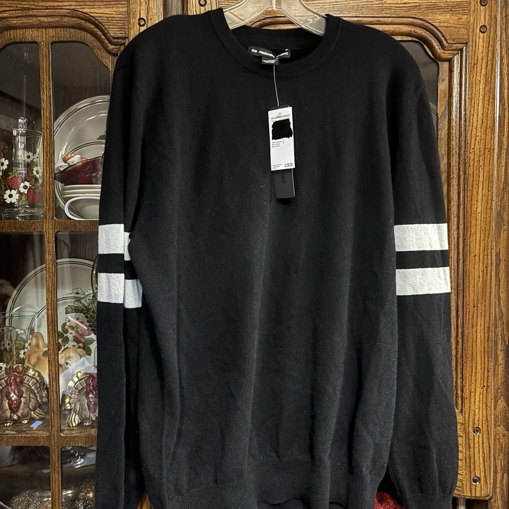New W/ Tags The Cashmere Project Men's Cashmere Sweater Large Black &‎ White